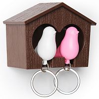 держатель+брелок для ключей двойной sparrow коричневый-белый-розовый в Бийске
