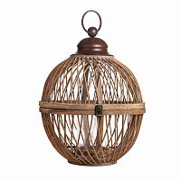 подсвечник-фонарь круглый деревянный большой со стеклом bamboo, 40 см в Бийске
