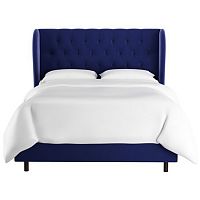 кровать двуспальная 180х200 синяя с каретной стяжкой reed wingback blue velvet в Бийске